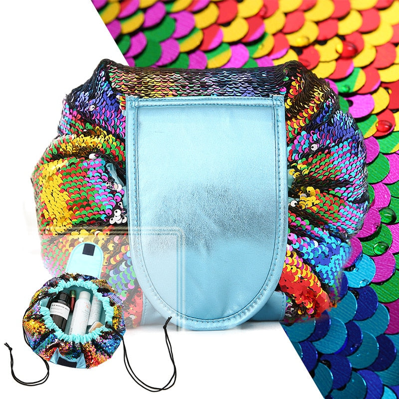 Toiletry Wash Cosmetic Bag Makeup Storage Case Organizer Mermaid-Color Drawstring shrink Women Fashion Travel Accessories Items